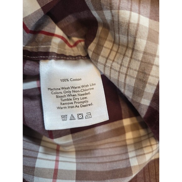 Eddie Bauer Plaid Button Shirt Men’s L Long Sleeve Maroon Gray Cotton - Picture 3 of 4